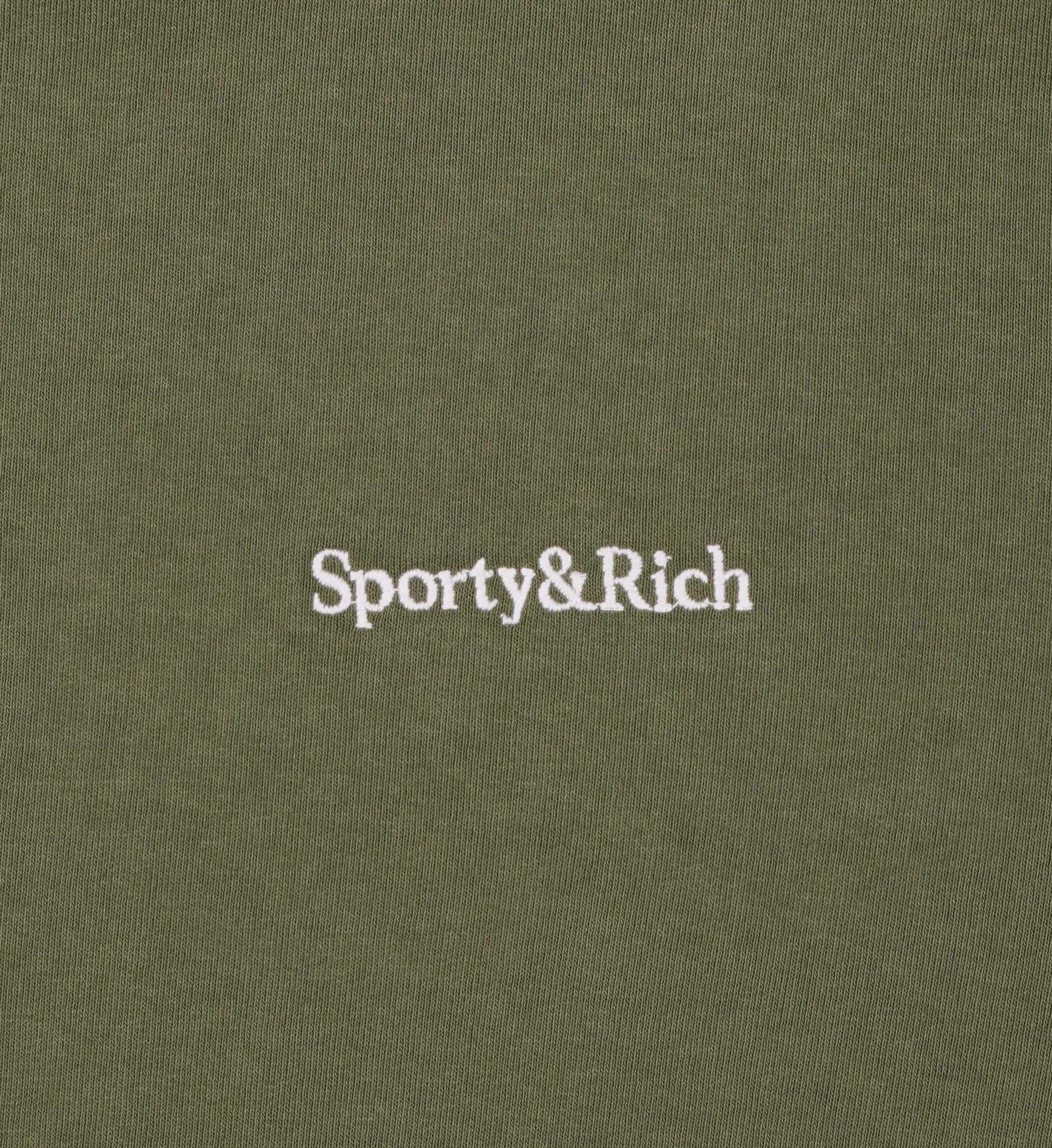 Serif Logo Embroidered Crewneck - Moss/White