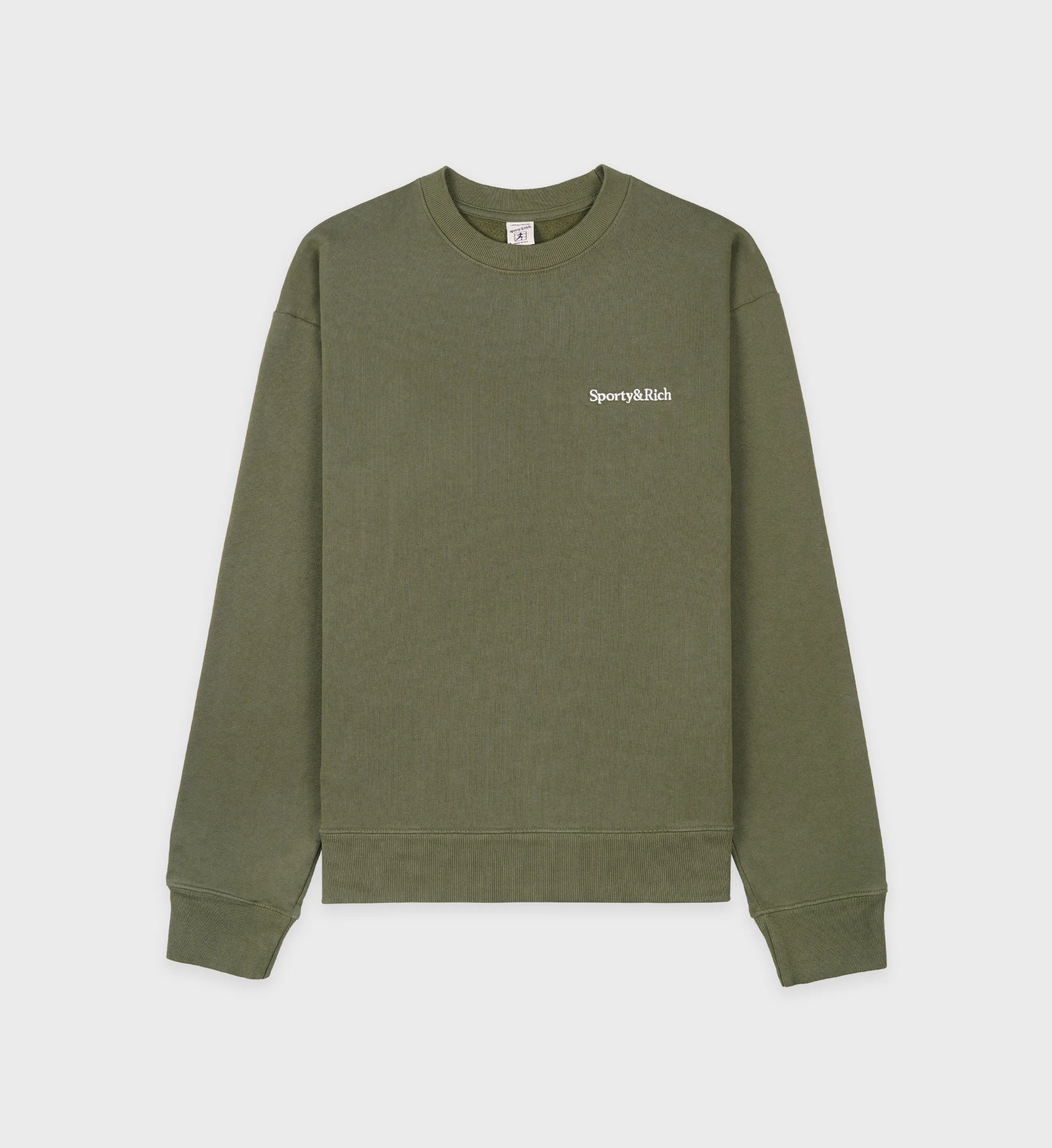 Serif Logo Embroidered Crewneck - Moss/White