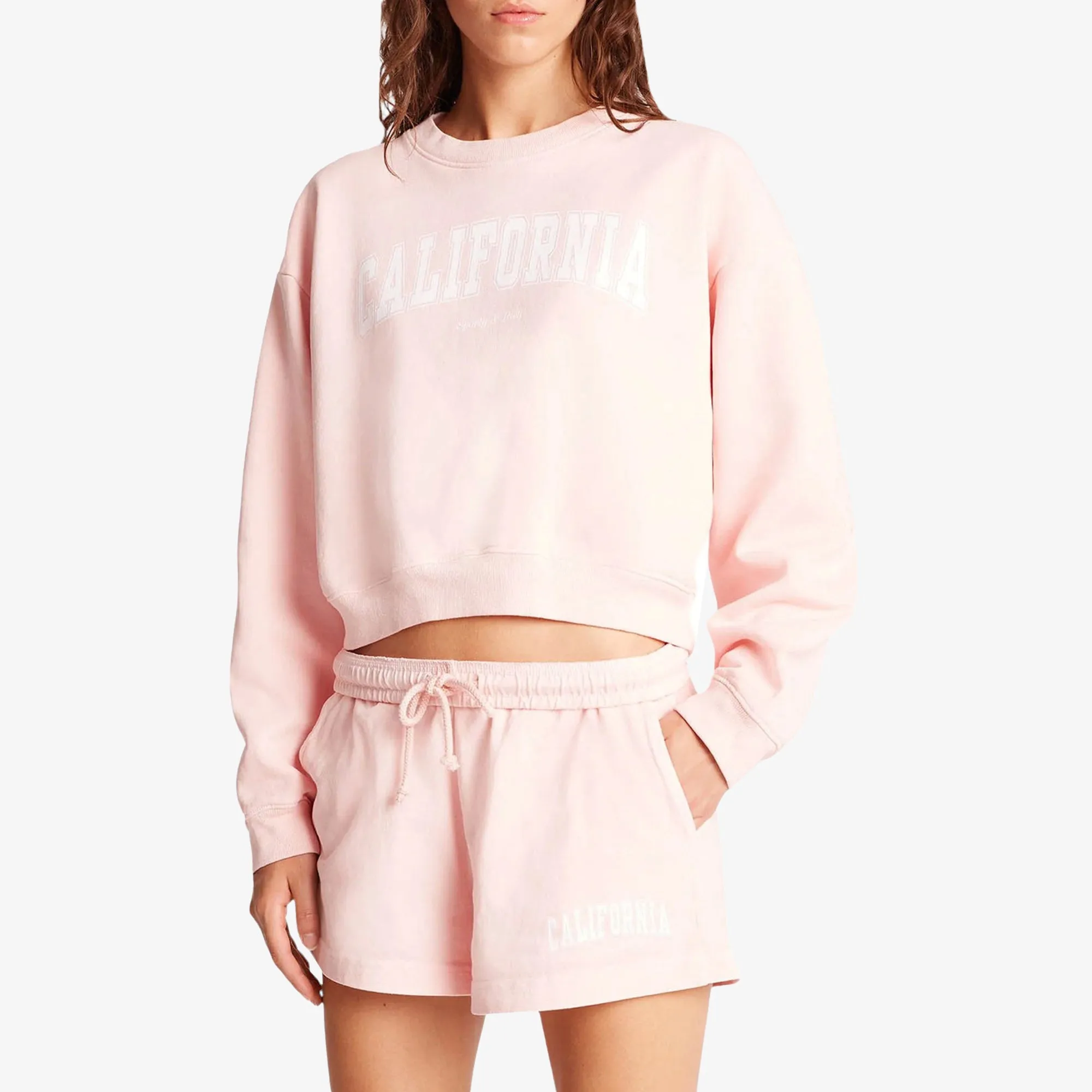 SPORTY & RICH | CALIFORNIA CROPPED CREWNECK { BALLET/WHITE