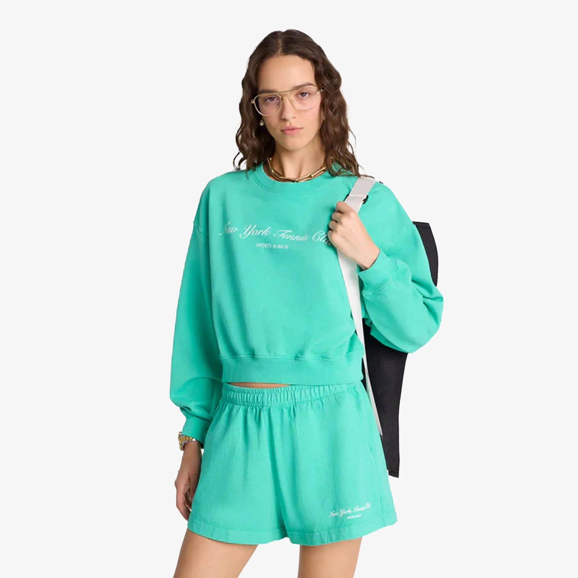 SPORTY & RICH | NY TENNIS CLUB CROPPED CREW NECK CARIBBEAN { GREEN