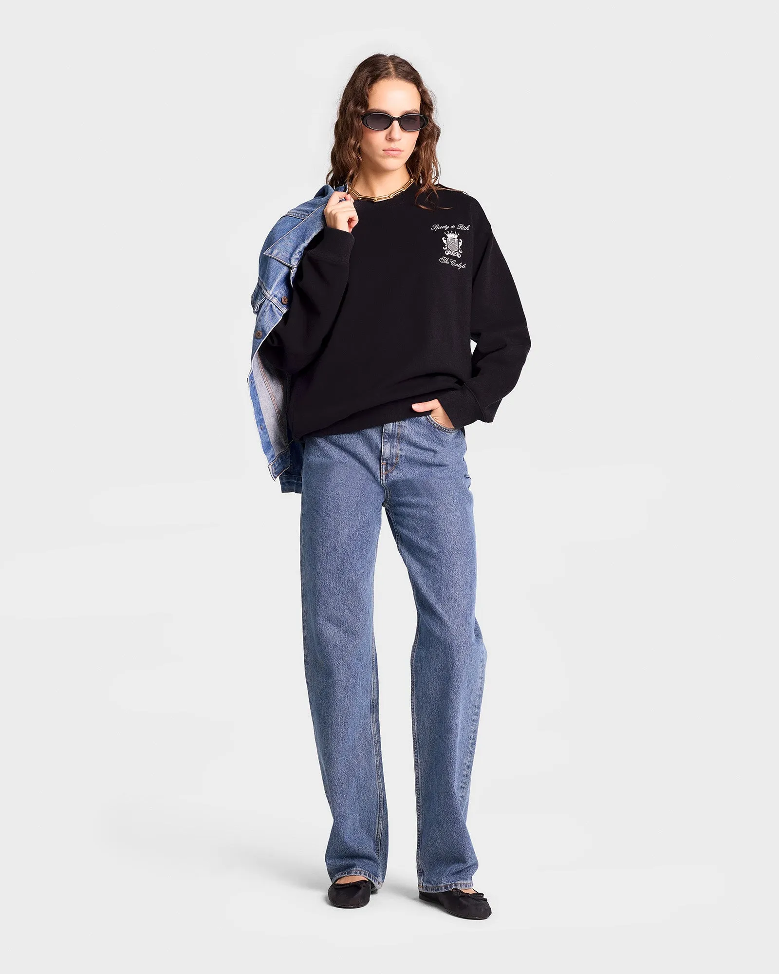 The Carlyle Crest Crewneck - Black/White