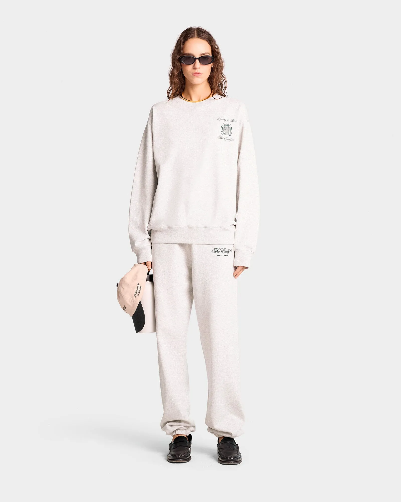 The Carlyle Crest Crewneck - Heather Gray/Forest