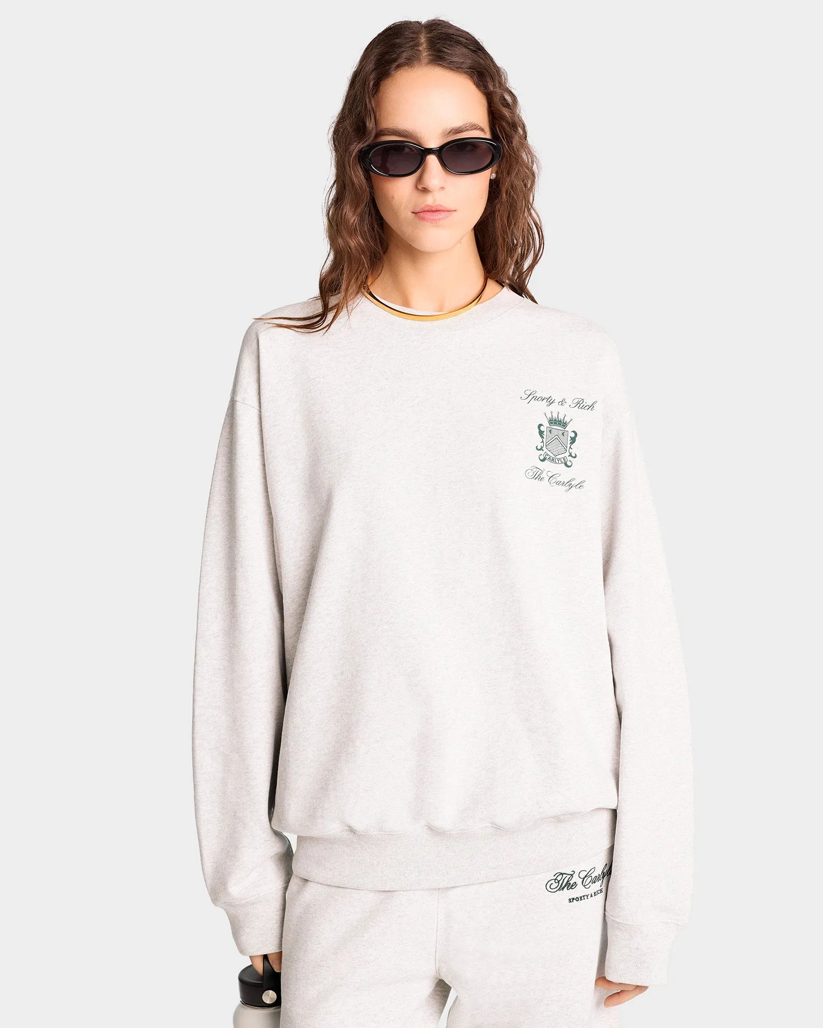 The Carlyle Crest Crewneck - Heather Gray/Forest
