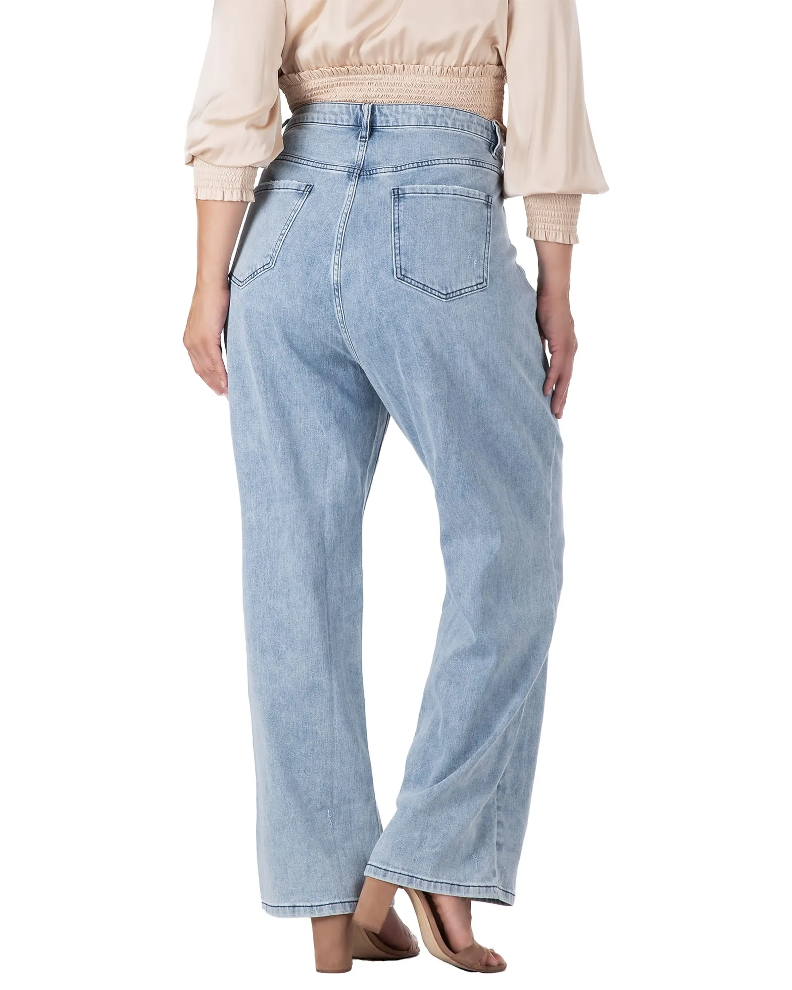 Women's Subtle Distressed Boyfriend Jeans | Stone Wash Blue