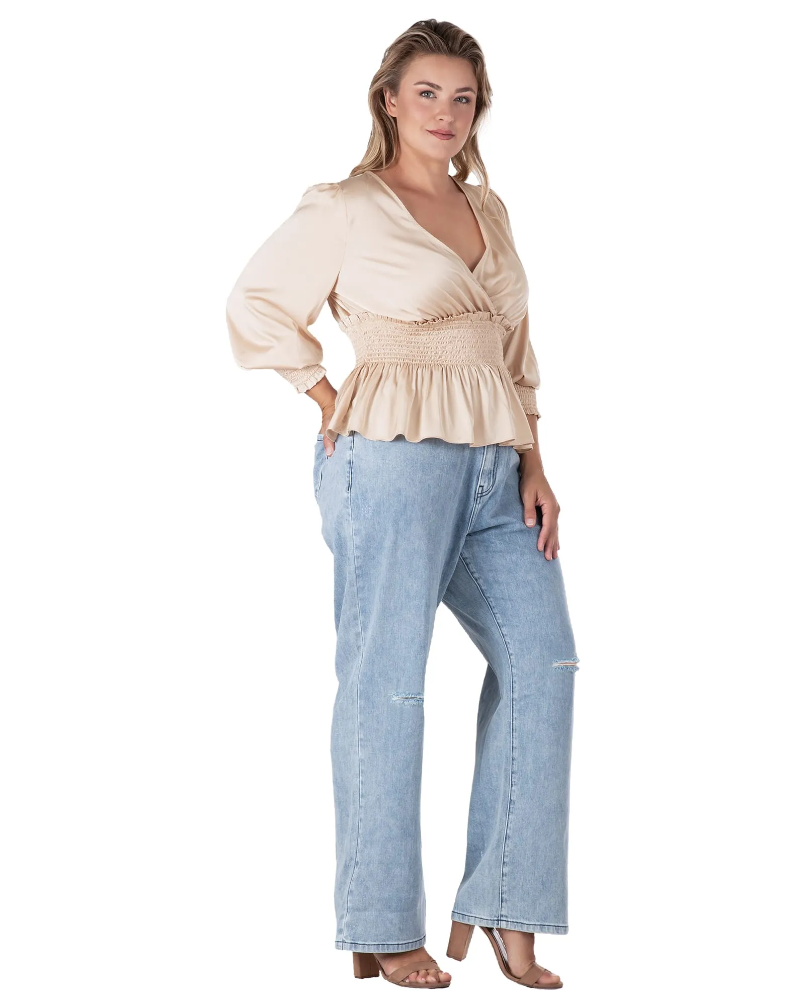 Women's Subtle Distressed Boyfriend Jeans | Stone Wash Blue